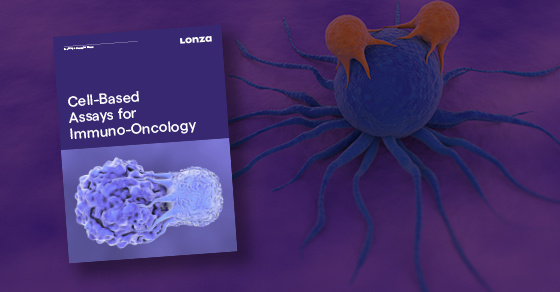 A 3D illustration of two immune cells attacking a cancer cell