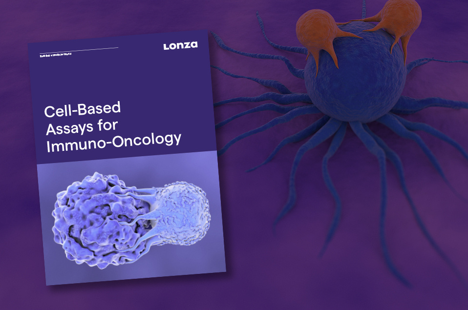 A 3D illustration of two immune cells attacking a cancer cell
